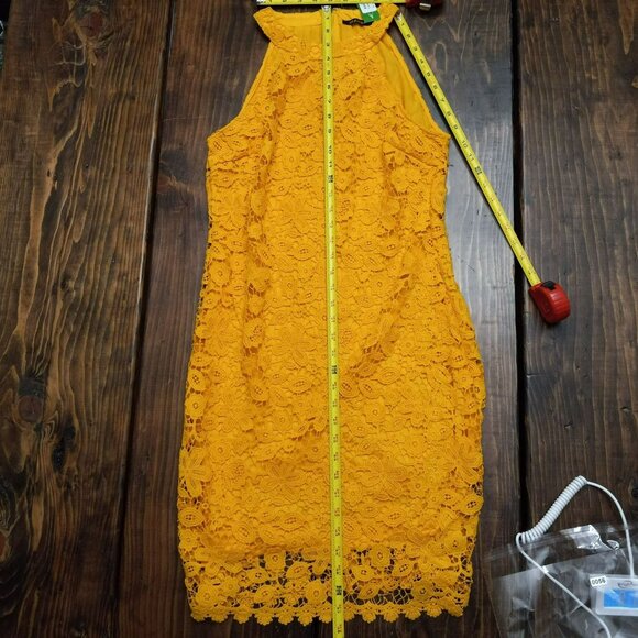 Blu Heaven Dress Womens Large Casual Lace Bodycon Sleeveless Yellow NWT Beach - Picture 8 of 9